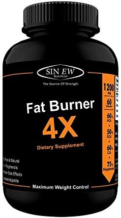 Sinew Nutrition Natural Fat Burner 4X (Green Tea, CLA, Green Coffee & Garcinia Cambogia Extract) - 1200 mg (60 Count)
