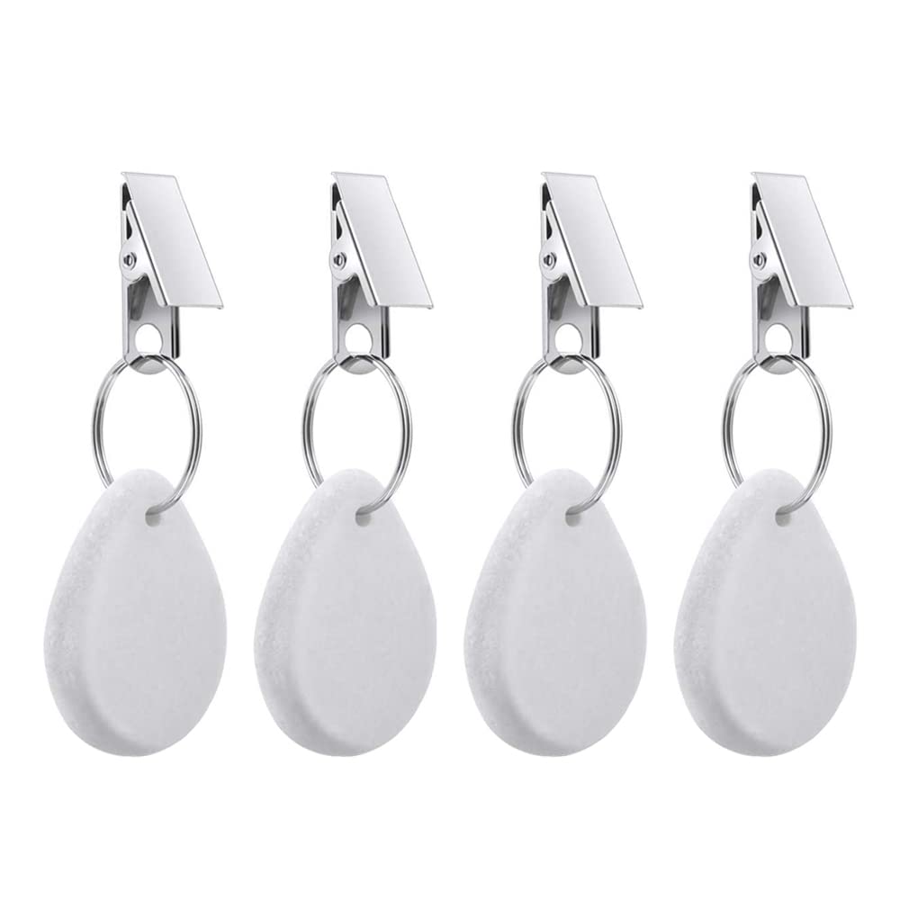Tablecloth Weights Hangers, Tablecloth Pendant Stone Table Cover Weights with Metal Clips for Outdoor Party Picnic Table Decoration (White, 4pcs)