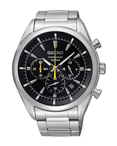 Seiko Chronograph Black Dial Stainless Steel Mens Watch SSB087