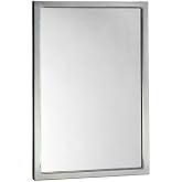 Bobrick 290 Series 304 Stainless Steel Welded Frame Glass Mirror, Satin Finish, 18" Width x 36" Height