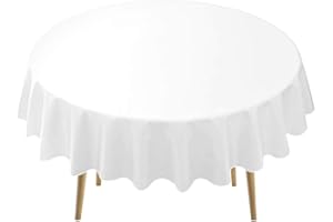 PARTY ULYJA White Plastic Tablecloths 2 Pack Disposable Table Covers 84 Inch Circle Bridal Shower Party Tablecovers PEVA Solid Table Cloths for BBQ Picnic Birthday Wedding Banquet Parties 6 ft Round Table Use