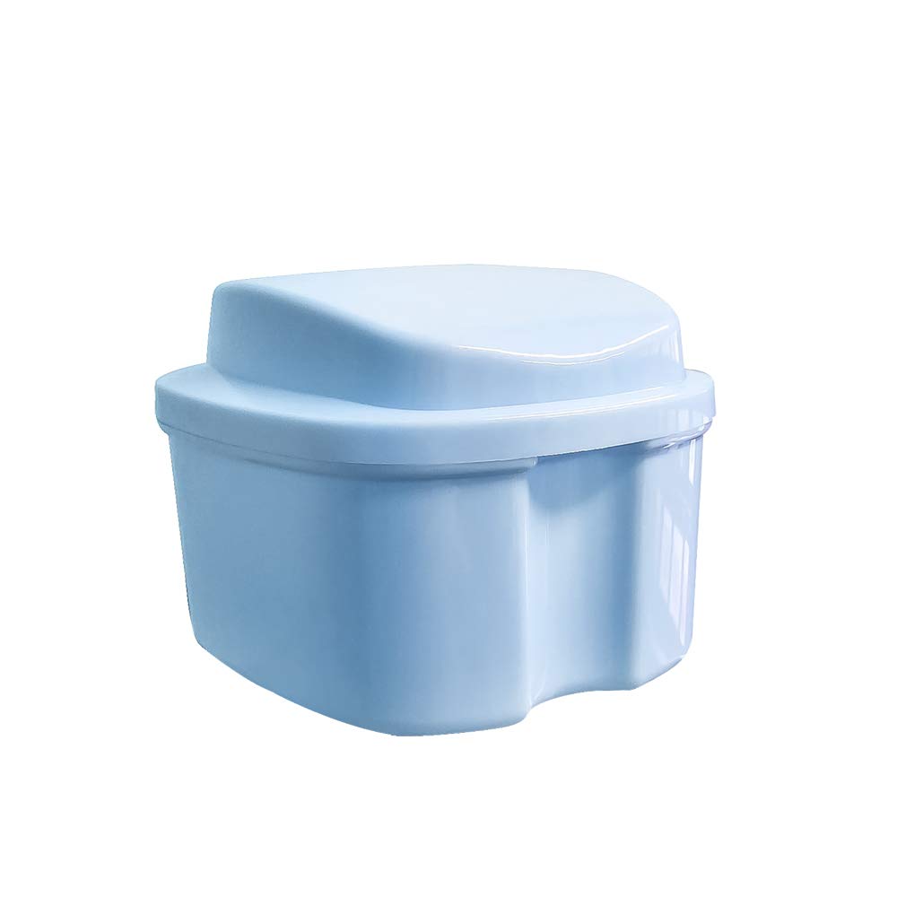 Denture Box Case with Brush, Travel Portable False Teeth Cup with Strainer, Denture Bath Container for Complete Cleaning Care (Light Blue) : Beauty