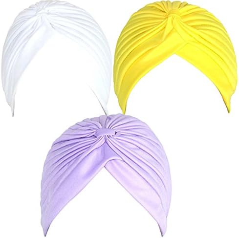 Yaketera Womens 3Pcs Twist Pleated Ruffle Chemo Bonnet Pre Tied Turban Cap Headwear