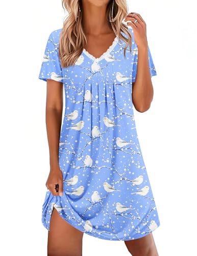 Ekouaer Nightgowns for Women Cotton Night Gowns Lace Pleated Sleep Shirts at Amazon