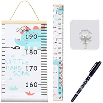 Smlper Growth Chart for Kids,Roll-up Height Chart for Boys Girls,Wood Frame Fabric Canvas Height Measurement Ruler for Kids Nursery Room,Removable Wall Decor 79