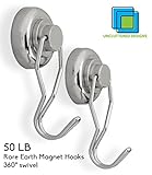Uncluttered Designs Mighty Magnet Swivel Hooks - Ultra Heavy Duty Strong Rare Earth Neodymium Magnetic Hooks for Hanging Storage and Organization (2 Pack, 50 lbs)