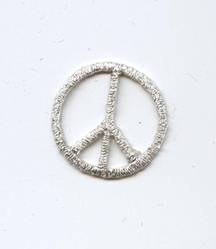 Small Metallic Silver Peace Sign Iron on Embroidered Patch