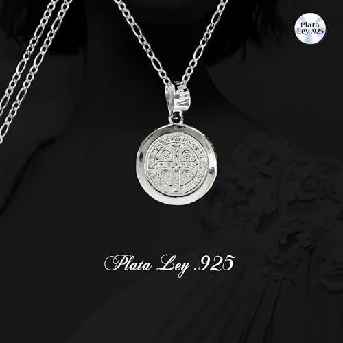 Dije Plata Medalla San Benito Forma Circular + Cadena Plata Calibre 40 45 Cm De Largo Ideal Regalao Boda Bautizo Primera Comunión XV Años Graduaciones Unisex
