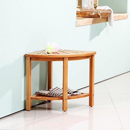 Shower Bench Bamboo Seat Corner Storage Shelf Sturdy Stool for Shaving Foot by Bamfan