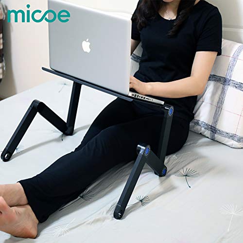 MICOE Laptop Stand Riser & Computer Desk Multifunctional Adjustable Portable Table Bed Tray with Ergonomic Dual Layer Tabletop Design Aluminum Black