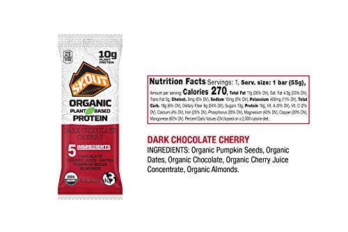 Skout Organic Plant-Based Protein Bars Chocolate Cherry (12 Pack) – 10g Protein – Vegan Protein Bars – Only 6 Ingredients – Easy Snack – Gluten, Dairy & Soy Free - Thumbnail 5