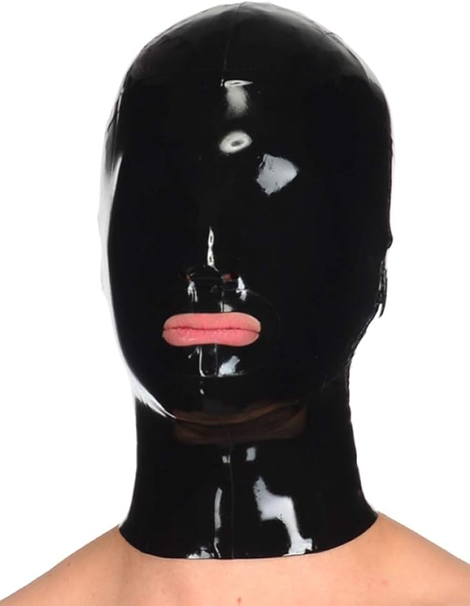 Latex Hood Rubber Full Face Mask Black Mouth Open Nose Hole