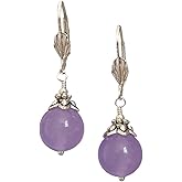 Lavender Jade Earrings for Women Jewelry Round Jade Dangles Silver Plated Lever Backs in Gift Box