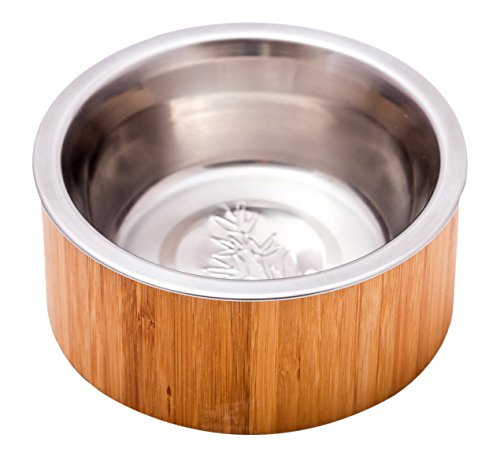 Pet Buddies BBS0201 Bamboo Pet Food Bowl Stainless Steel, 16 oz