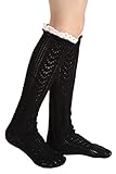 Avidlove Button Boot Cuffs Lace Trim Long Wool Knitted Socks Leg Warmers