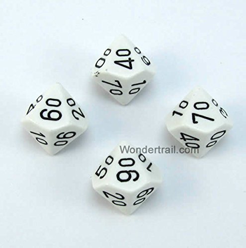WCXPQ1101E4 White Opaque Dice with Black Numbers 10s D10 Aprox 16mm (5/8in) Pack of 4 Dice Chessex