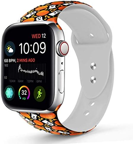 Compatible with A pple Watch Band 42mm 44mm, OOCASE Floraler Soft Silicone iWatch Strap Replacement Sport Band for Apple Watch Band 42mm Series 4/3/2/1 Sport & Edition Cartoon Pumpkin Head and Elves