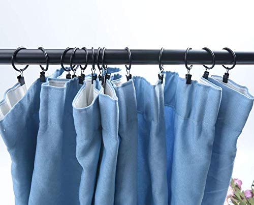 Magnoloran 50 Pack Curtain Rod Clip Rings Metal Rustproof Decorative Drapery Window Curtain Ring with Clip Window Ring Clip Hooks for Hanging Drapes (35mm/1.38 Inch Interior Diameter, Black)