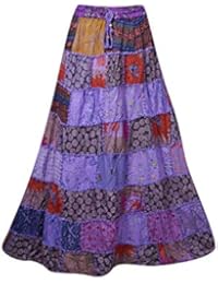 Women's Maxi Skirt Purple Patchwork Long Hippie Vintage Skirt M