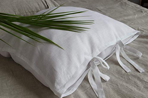 Natural Linen Pillow Sham with Ties - Standard, Queen, King, Euro Sizes - Natural, White, Grey, Pink, Blue Colors