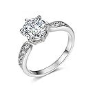 SPILOVE Serend 18k White Gold Plated 1.5ct Heart and Arrows Cut Cubic Zirconia Solitaire Wedding Engagement Rings, Size 6