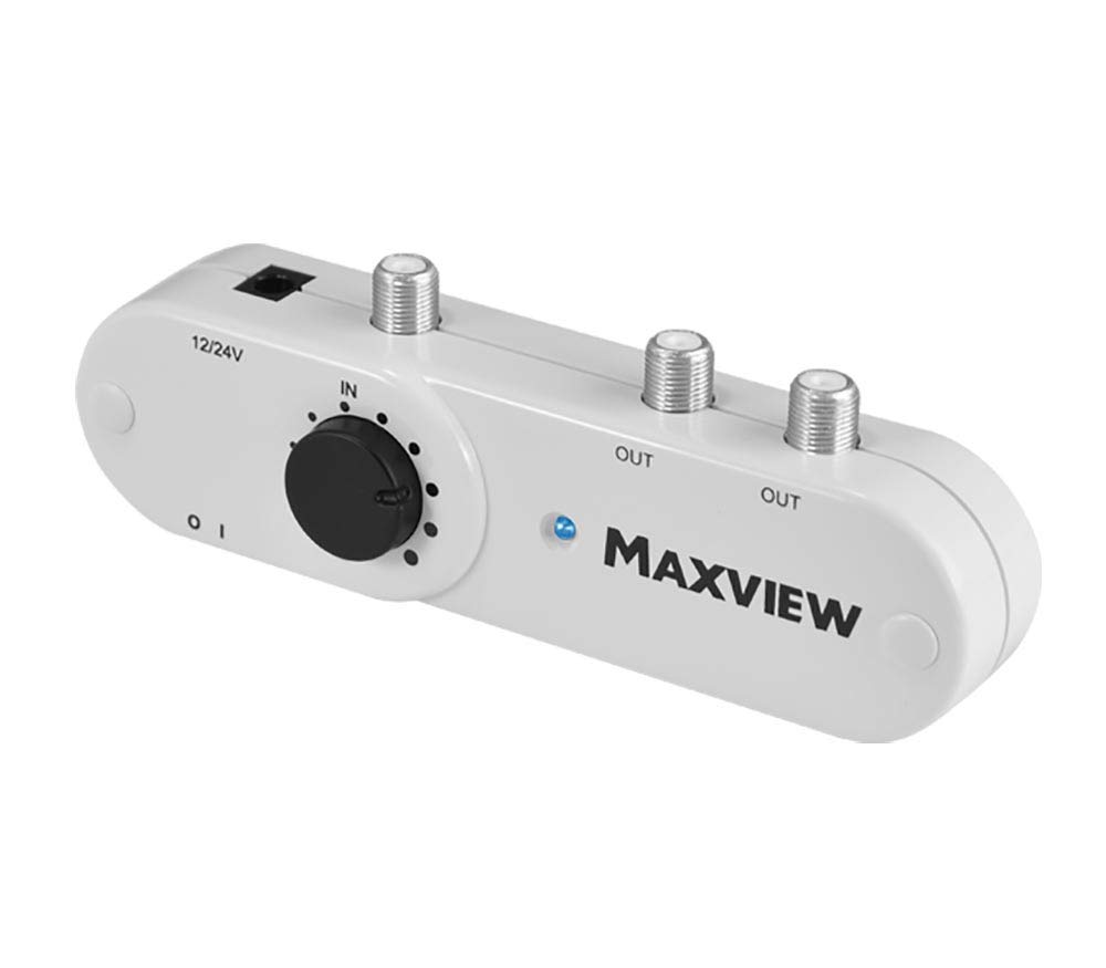 Maxview MXL008 12v or 24v 2 Way TV/FM/DAB Signal Booster with 19dB Variable Gain for Caravans, RV Motorhomes, HGV Trucks, Campervans