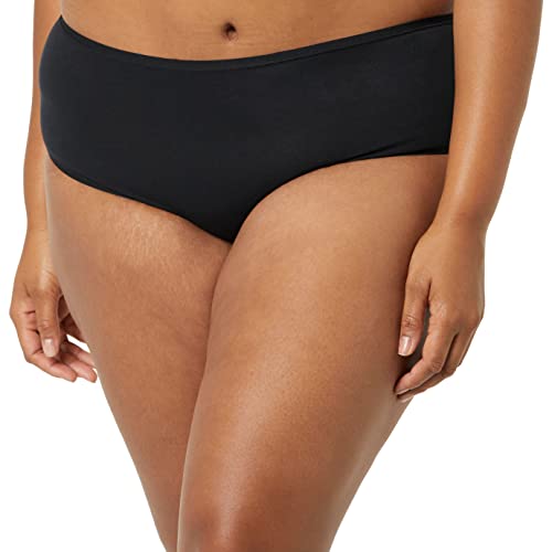 AMAZON ESSENTIALS WOMEN’S COTTON AND LACE MIDI BRIEF UNDERWEAR, PACK OF 4, BLACK/GREY HEATHER/OFF-WHITE/WHITE, XX-SMALL