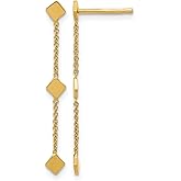 14k Yellow Gold Polished Diamond-shaped Disk Dangle Post Earrings