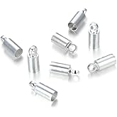 100pcs Round Tube Cord End Caps Sterling Silver Plated Glue in Endcap Barrel for 1mm Cord Beading Wire Thread DIY Craft Jewelry Making CF216-1