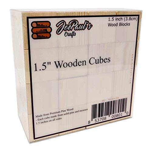 JoePaul's Crafts 32 pcs - 1.5" Wood Blocks Square Wooden Unfinished Craft Cubes - DIY Baby Shower/Stamp 1 and 1/2 inch Wood Block (Qty 32)