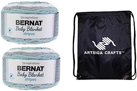 Bernat Knitting Yarn Baby Blanket Stripes Seaglass 2-Skein Factory Pack (Same Dyelot) 161260-60009 Bundle with 1 Artsiga Crafts Project Bag