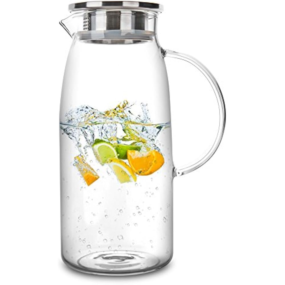 Carafes & Pitchers 60 Ounces Glass With Lid, Hot/Cold Water Jug, Juice