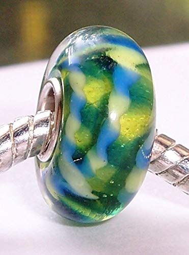 Blue Green Pattern Single Core Glass Bead for Silver European Charm Bracelets Crafting Key Chain Bracelet Necklace Jewelry Accessories Pendants