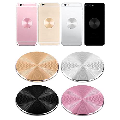 Cute Replacement Metal Plates Set 4 Pack for Magnetic Phone Holder. Kit of 4 Mix Round Discs Without Holes for Car Mount, Phone Case Back. Strong Circular 3M Adhesive Cell Phone Magnet Stickers.
