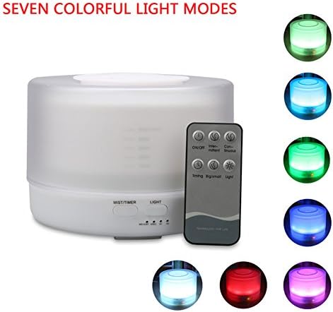 Tuohai 500ML Ultrasonic Aromatherapy Essential Oil Air Diffuser Aroma Mist Humidifier with LED Light for Home and Office, with Remote Control, 7 Mixed-colors