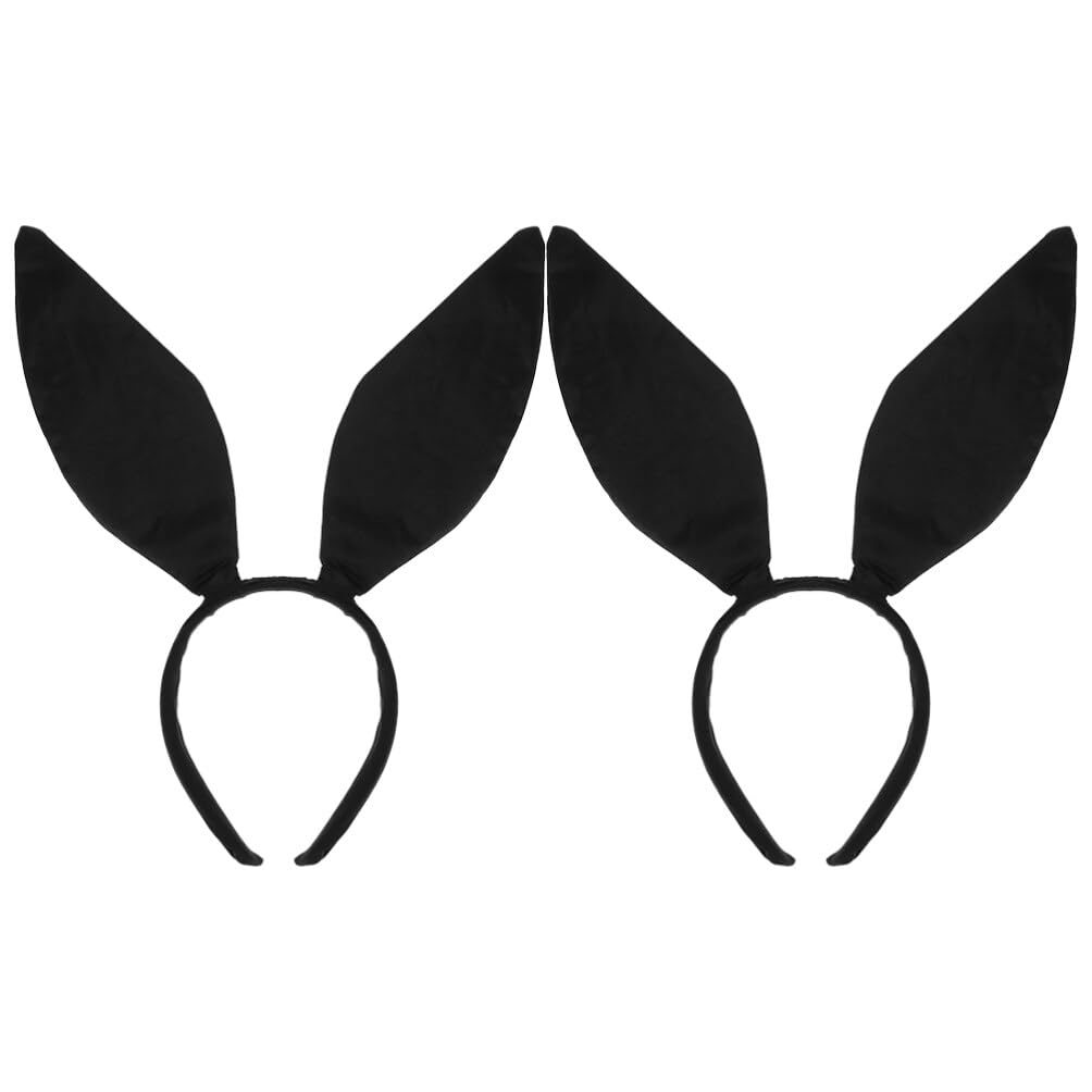 Lurrose 2pcs Bunny Ear Headband, Black Bunny Ears Cosplay Bunny Ear Costume Easter Bunny Headband for Halloween Party Cosplay