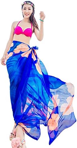 Womens Sexy Beach Chiffon Sarongs Hawaiian Swimsuit Cover-up Wraps Hibiscus Print Plus Size Swim Bikini Scarf