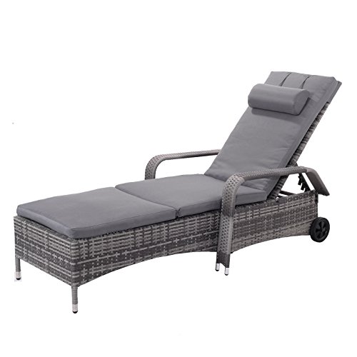Tangkula Patio Chaise Lounge Chair with Armrest Headrest & Wheels