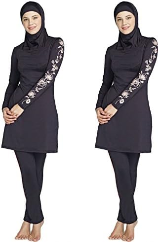 Yucai muslim modest swimwear plus size S-6XL plus size swimsuits (Black, Size L - Ref. US Size 6-8 )