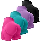 Evercute Women's Gym Shorts 3/4 Pack Seamless Scrunch Butt Lifting Workout Shorts 5" Tummy Control Ruched Booty Yoga Short