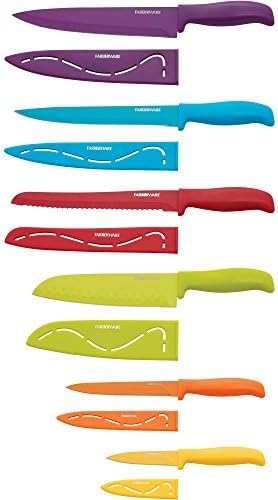 Farberware 12 Piece Multi-colored Kitchen Resin Ergonomic Knives Set with Stick-Resistant Blade