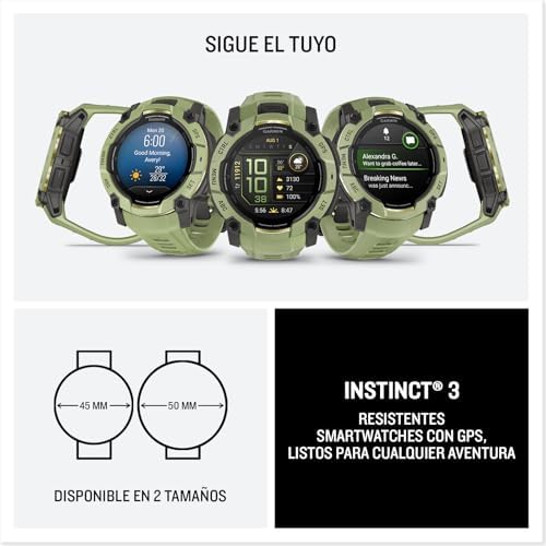Instinct 3, Relógio Inteligente com GPS, Ecrã AMOLED de 50 mm, Resistente à Água, Aplicações Desportivas Integradas, Monitorização de Saúde, Lanterna LED, autonomia até 24 dias, Verde