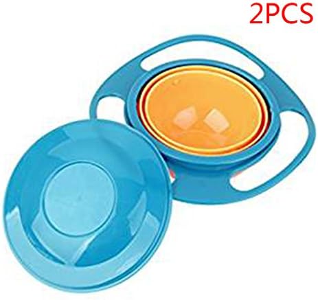 Meidus 2 Pcs Non Spill Feeding Toddler Gyro Bowl 360 Rotating Kids Avoid Food Spilling, Blue