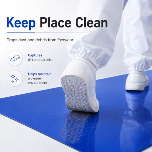 AAwipes Sticky Mat Tacky Pads Adhesive 24" x 36" 5 Packs, 30 Sheets/Packs, 150 Sheets Total Blue Cleanroom Floor Mats Remove Dirt for Laboratory Construction Hospital Shoes