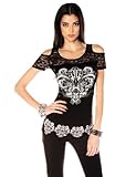 Folter Womens Black Rockin Lace Top T-Shirt