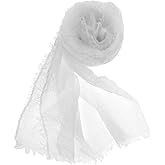 GZRYEJLEI 1pc White Cotton Blend Crinkle Soft long Scarf with Fringed Edges Women Linen Beach Shawl Wrap Vintage Travel Scarfs