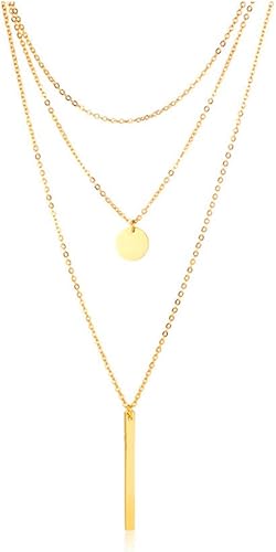 Amazon Rockyu ジュエリー 人気ブランド ネックレス ゴールド ステンレス レディース 三連 丸プレート レディースネックレス ペンダント セレブ 誕生日 プレゼント ネックレス 通販