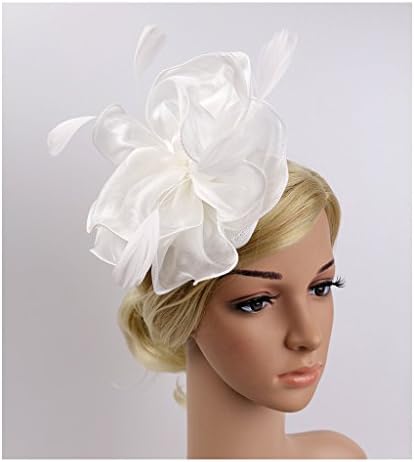 LATIMOON Derby Fascinator Hat Feather Cocktail Tea Party Headwear Dress Accessories Hair Clip for Women and Girls-Beige