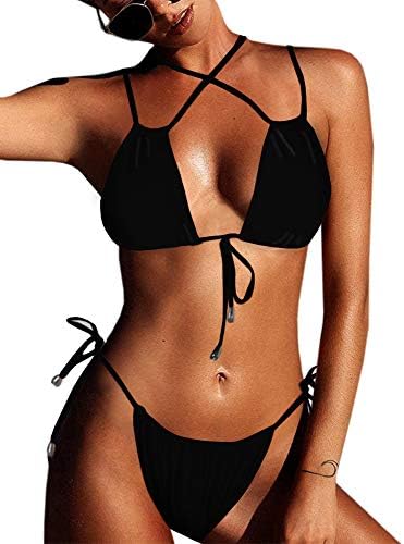 Hestenve Women Brazilian Thong Bikini Sets Criss Cross Tied Knot Push up 2Pcs Swimsuits