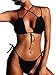 Hestenve Women Brazilian Thong Bikini Sets Criss Cross Tied Knot Push Up 2Pcs Swimsuits Black Small